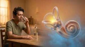 Dehidrasyon baş dönmesi - hasta belirti gösterimi ve anatomik kesit illüstrasyonu