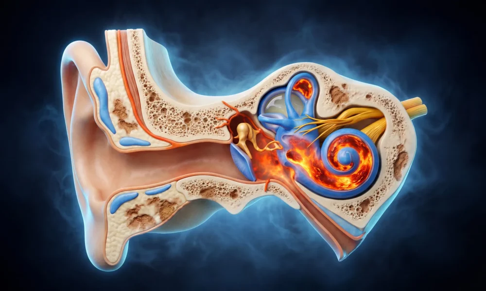 İç kulak labirent anatomisi - kohlea yarım daire kanalları ve vestibulokoklear sinir kesiti, vertigo çınlama mekanizması