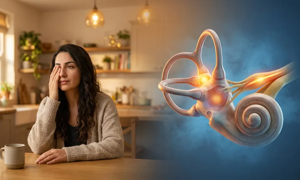 Vertigo nasıl anlaşılır - hasta belirti gösterimi ve anatomik kesit illüstrasyonu