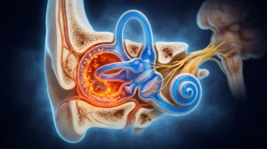 Vertigo neden olur - medikal atlas stilinde anatomik kesit illustrasyonu