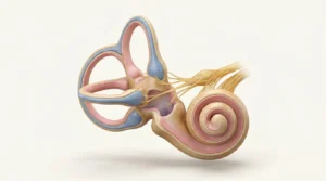 İç kulak vestibüler sistem anatomik kesit: koklea, yarım daire kanalları, vestibül — vertigo denge sistemi