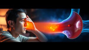 Nistagmus nedir - hasta belirti gosterimi ve anatomik kesit illustrasyonu