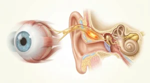 Nistagmus nedir - medikal atlas stilinde anatomik kesit illüstrasyonu